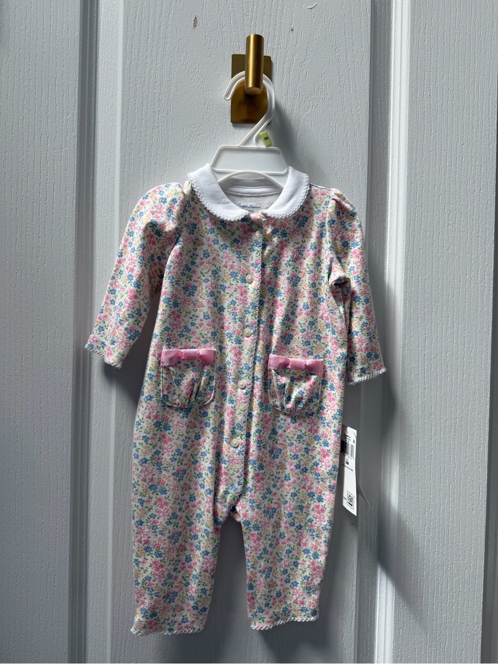Ralph Lauren Pink Floral Peter Pan Collar Footie